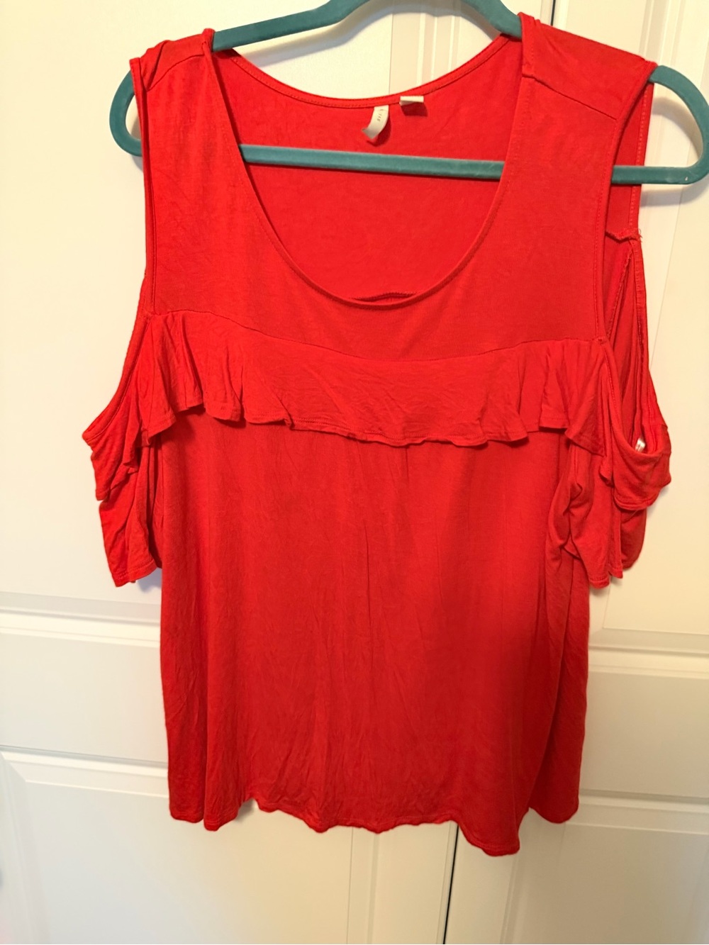Cato Red Cold-Shoulder Ruffle Top